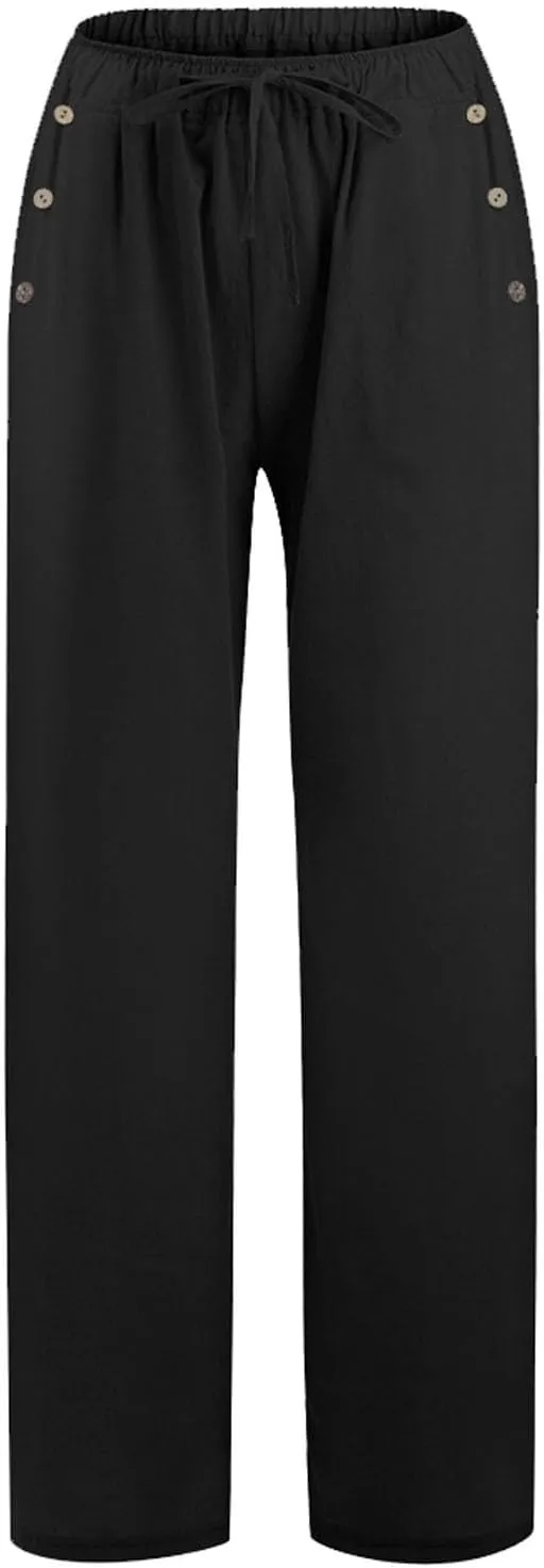 Womens Wide Leg Pants Fall Plus Size Loose Cotton and Linen Casual Pants Cute Pants Vacation Clothes for Women Linen