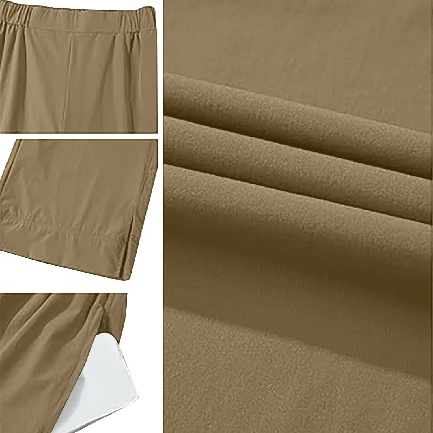 Women's Wide Leg Pants with Pockets High Waist Casual Linen Pants Plus Size Summer Comfy Pull on Straight Leg Trousers
