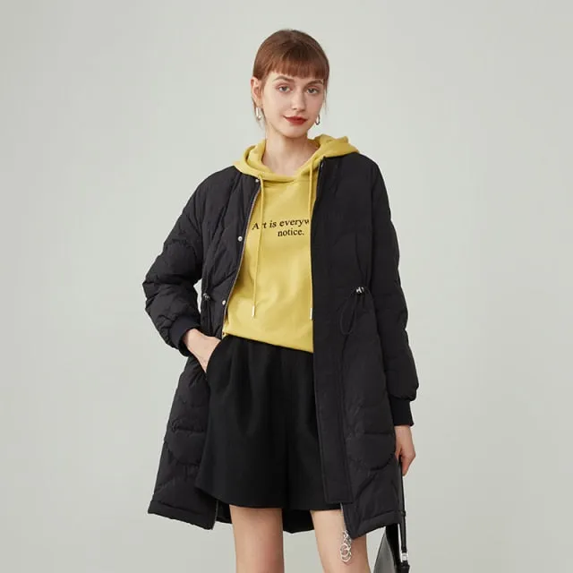Women's Winter Black Fashion Baseball Collar Mid-length Down Jackets Short Lantern Sleeve Down Jacket Oversized Coats