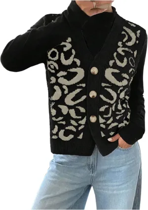 Women's Y2k Leopard Print Sweater Vest Cheetah Sleeveless Button Down V Neck Casual Knit Tank Tops