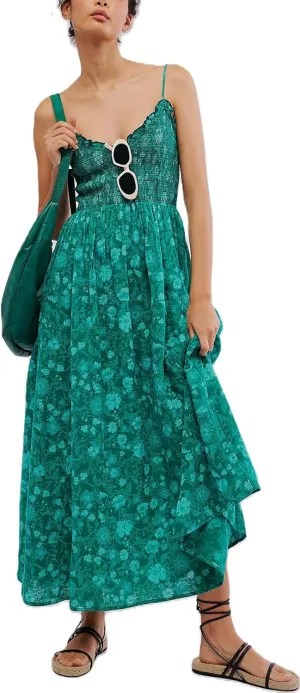 Womens Y2k Spaghetti Strap Dress Boho Floral Smocked Backless Maxi Dress Casual Summer Vacation Long Flowy Sundress