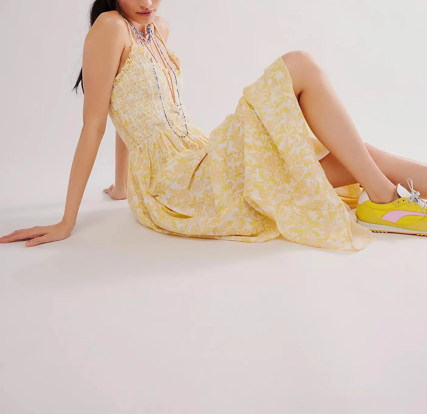 Womens Y2k Spaghetti Strap Dress Boho Floral Smocked Backless Maxi Dress Casual Summer Vacation Long Flowy Sundress