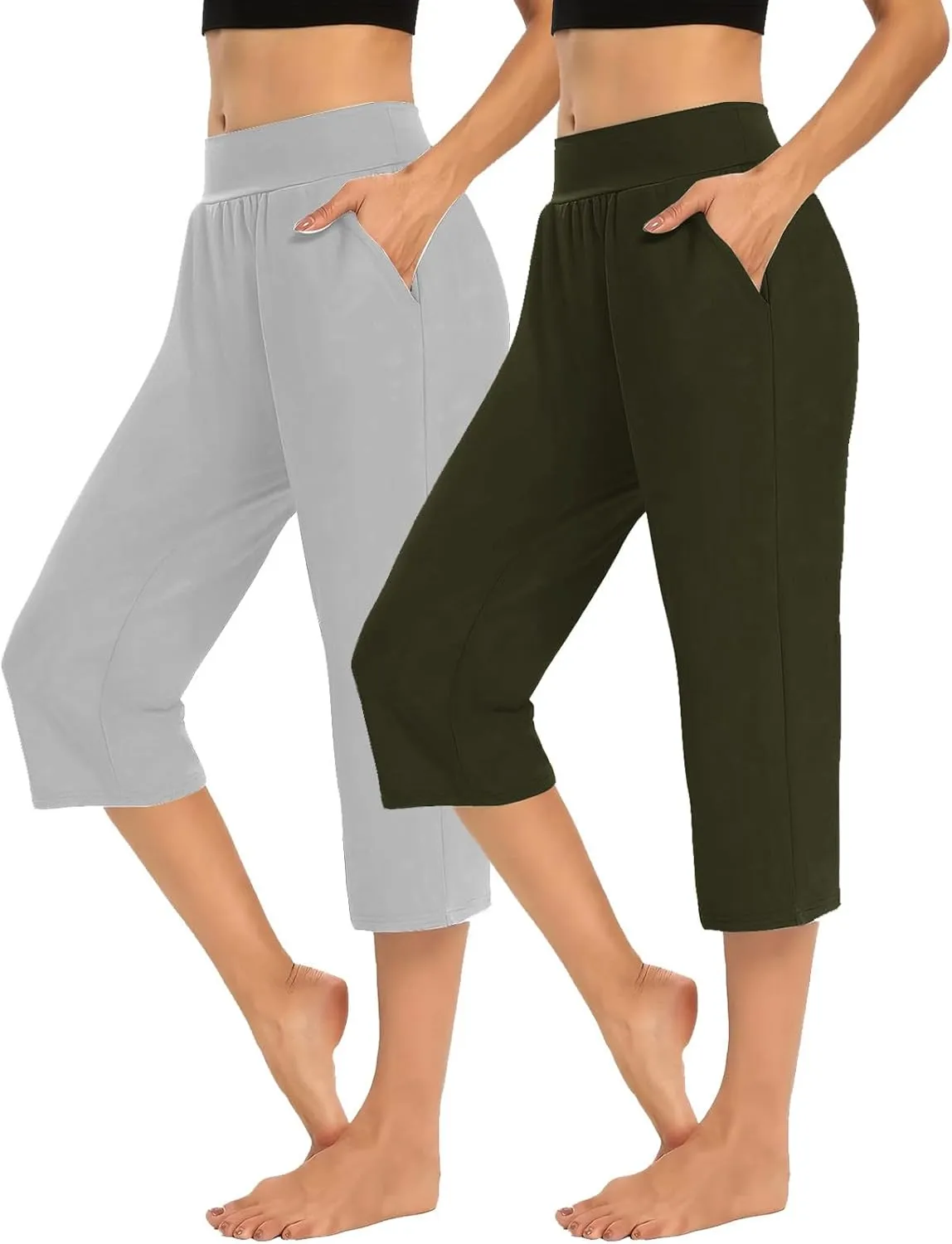 Women's Yoga Pants High Waist 2 Piece Yoga Pants Fashion Tummy Control Leggings Loose Fit Casual Work Pants