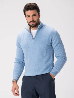 WOOL ZIPPED SWEATER IN SKY