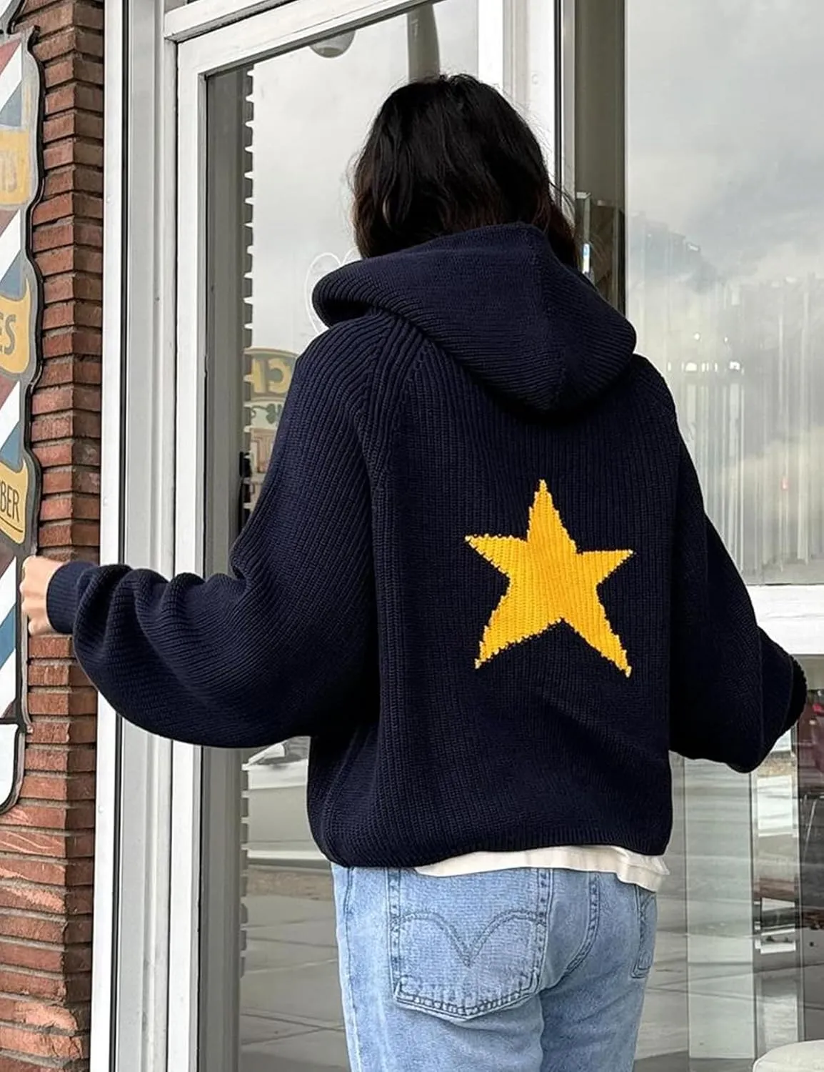 Yimoon Womens Star Hoodies Y2k Sweater Oversized Graphic Aesthetic 90s Sweatshirt Knit Crewneck Vintage Pullover Tops