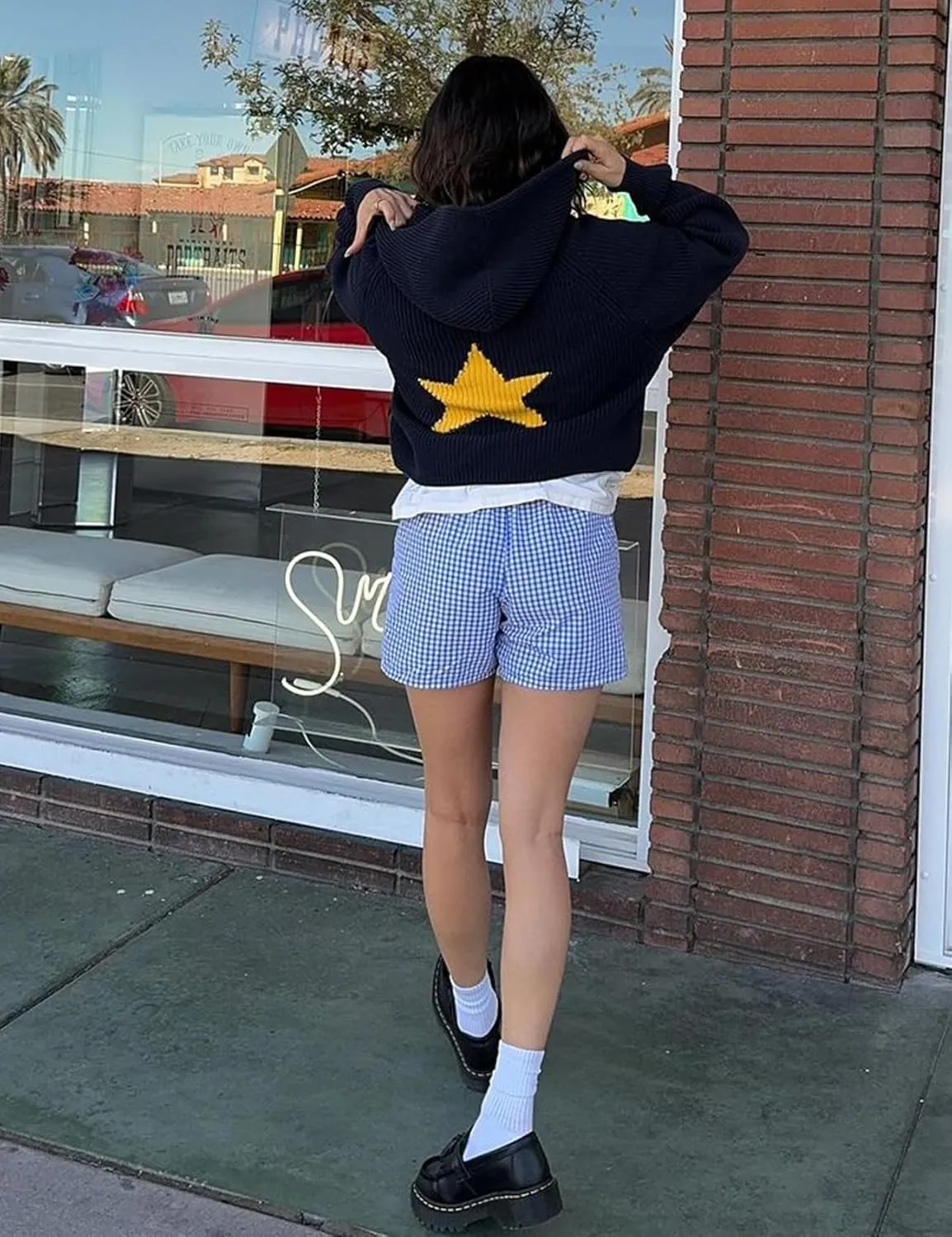 Yimoon Womens Star Hoodies Y2k Sweater Oversized Graphic Aesthetic 90s Sweatshirt Knit Crewneck Vintage Pullover Tops