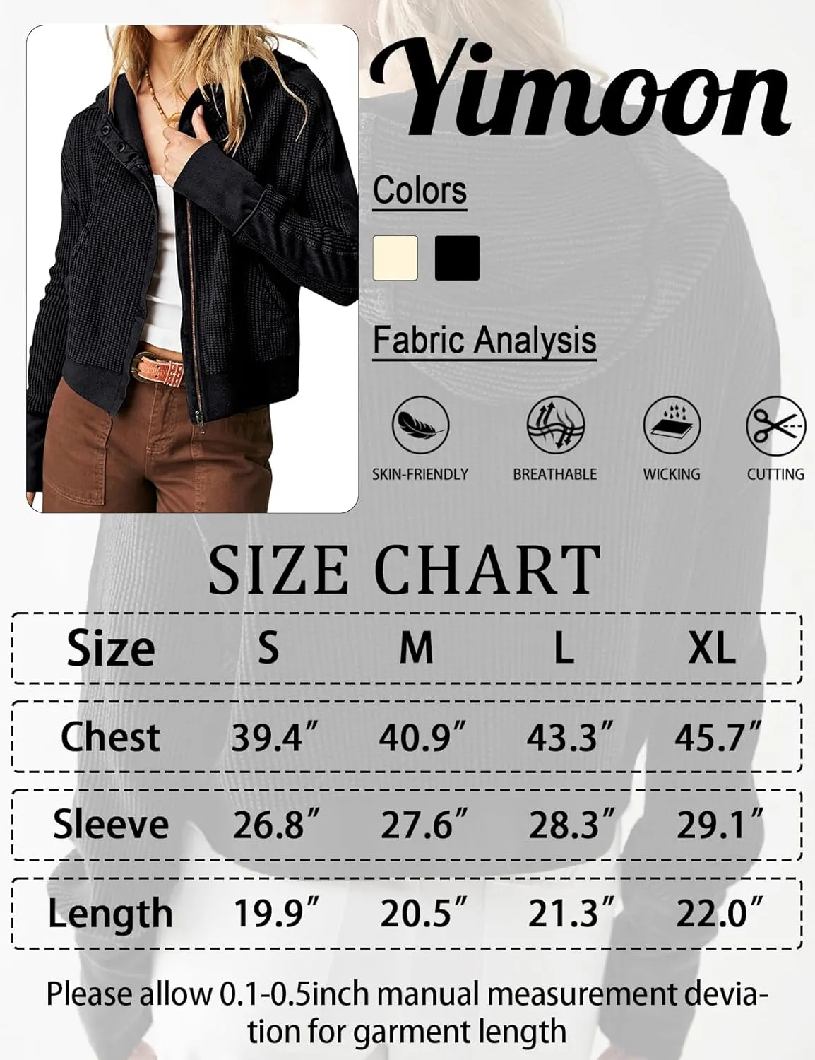 Yimoon Women's Waffle Knit Jacket Oversized Zip Up Hoodies Casual Long Sleeve Shacket Tops with Pocket