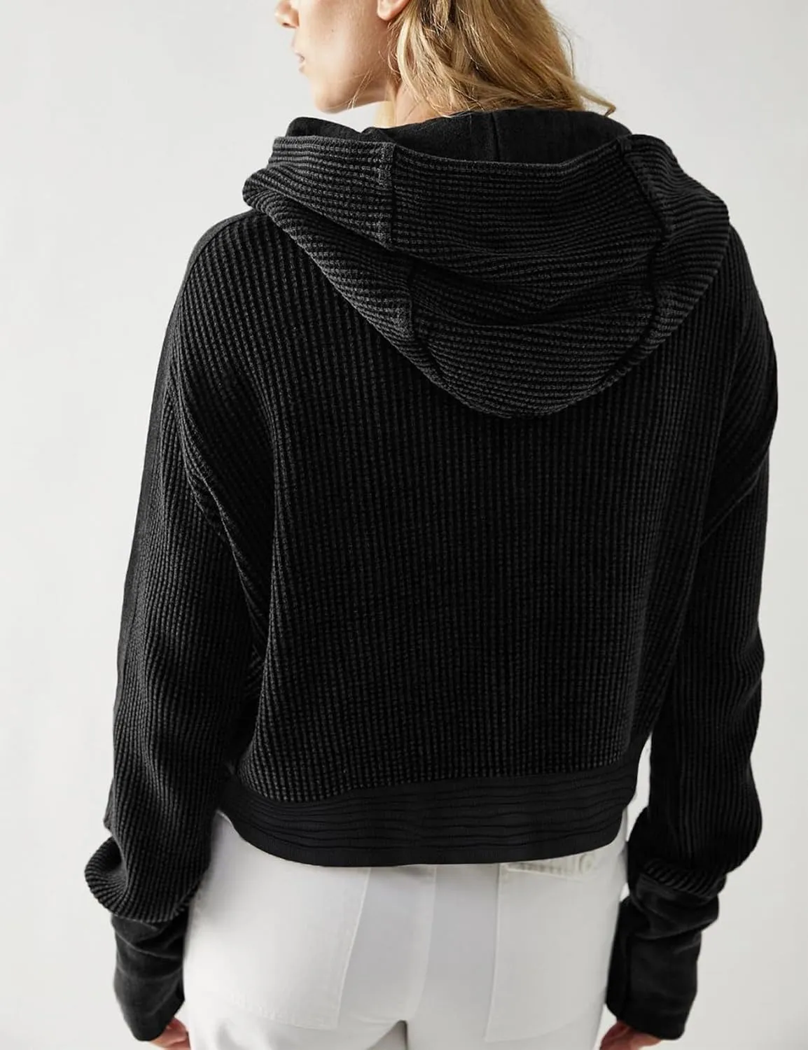 Yimoon Women's Waffle Knit Jacket Oversized Zip Up Hoodies Casual Long Sleeve Shacket Tops with Pocket