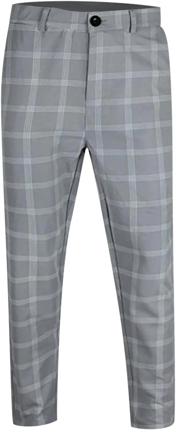 Ymosrh Men's Chino Pants Regular Dress Pants Slim Fit Plaid Pants Business Suit Casual Golf Mens Exercise XXL