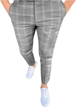 Ymosrh Men's Chino Pants Regular Dress Pants Slim Fit Plaid Pants Business Suit Casual Golf Mens Exercise XXL