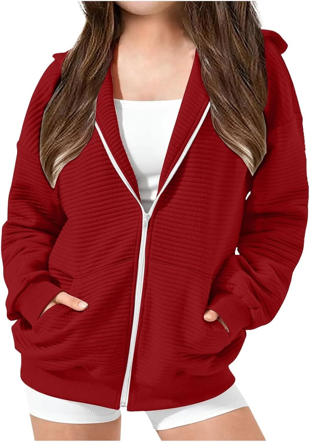 ZDRZK Girls Oversized Sweatshirt Long Sleeve Full Zip Casual Hooded Sweatshirts Fashion Teen Girl Y2K Jacket with Pockets