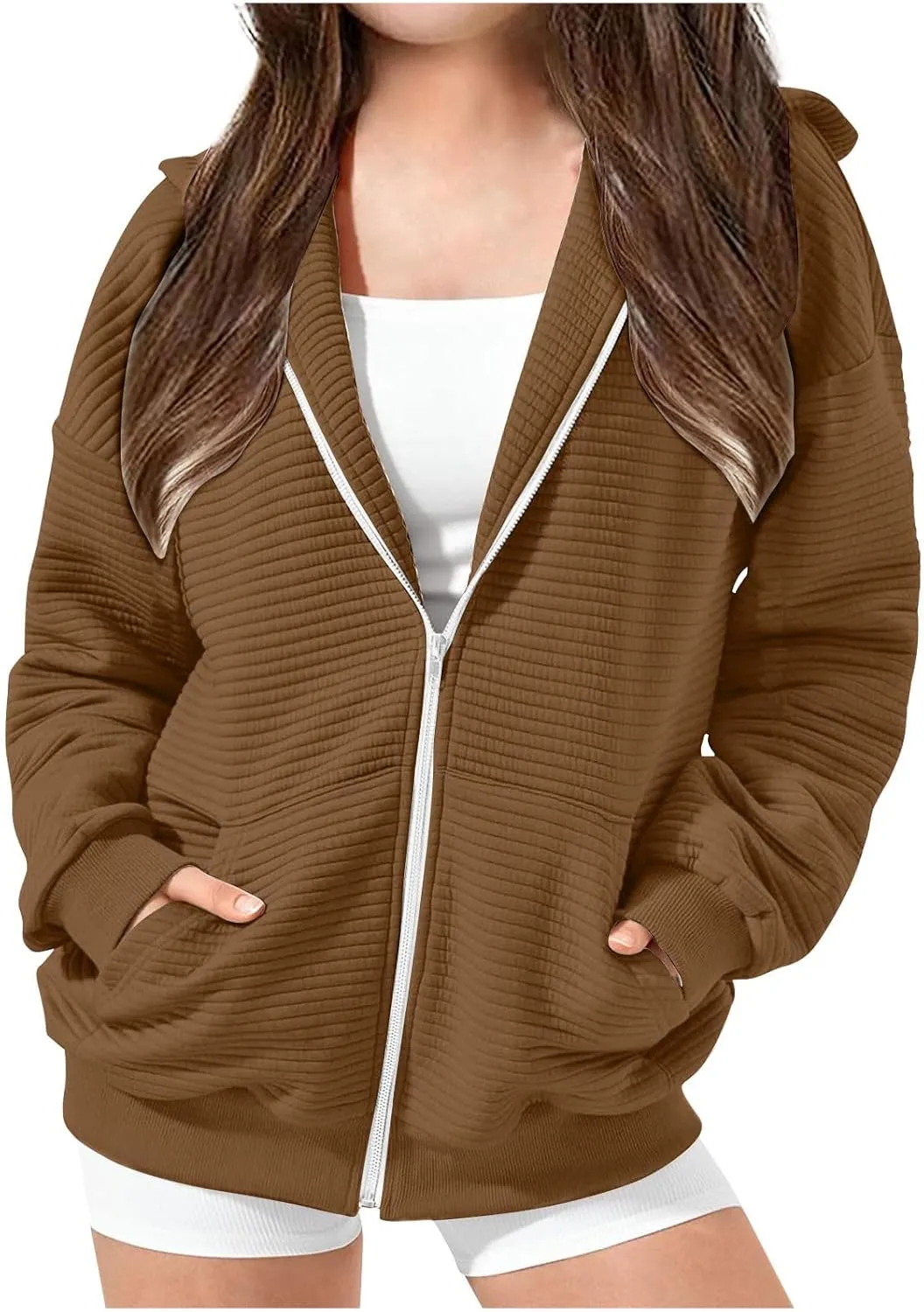 ZDRZK Girls Oversized Sweatshirt Long Sleeve Full Zip Casual Hooded Sweatshirts Fashion Teen Girl Y2K Jacket with Pockets