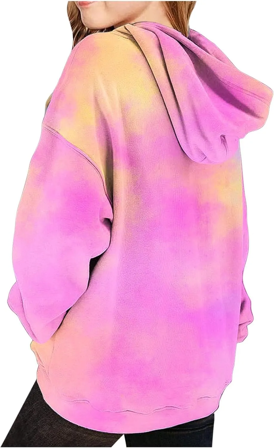 ZDRZK Hoodie for Girls Y2K Oversized Long Sleeve Tie-Dye Gradient Cute Sweatshirts Casual Pullover Tops with Pockets