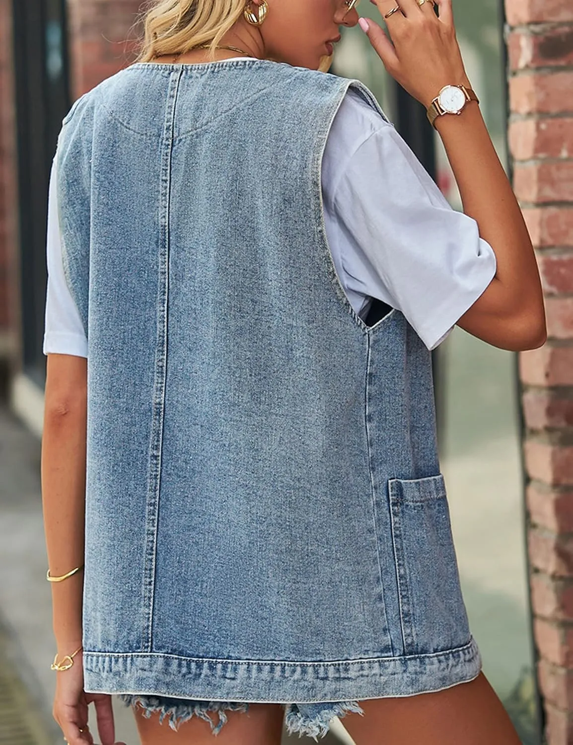 Zontroldy Denim Jean Vest for Women Oversized Sleeveless Button Down Denim Jean Vest Waistcoat Shacket Jacket