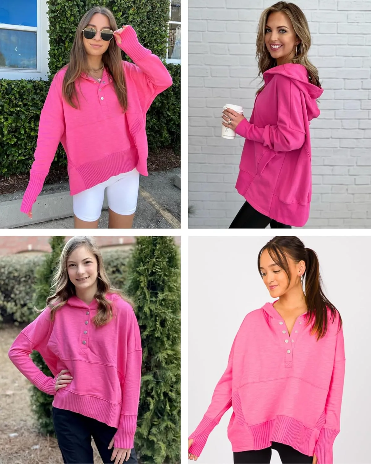 Zwurew Hoodies for Women Oversized Sweatshirt Pullover Long Sleeve Tops Henley Shirt with Pocket